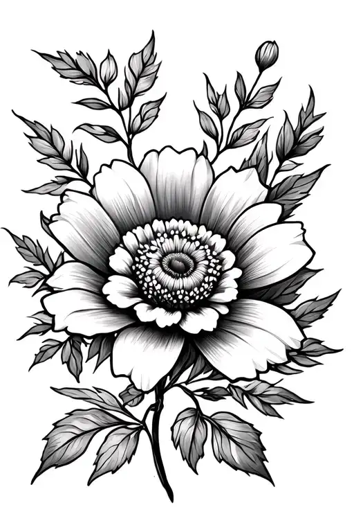 July Birth Flower March Birth Flower September Birth Flower With Leaves Fine Line