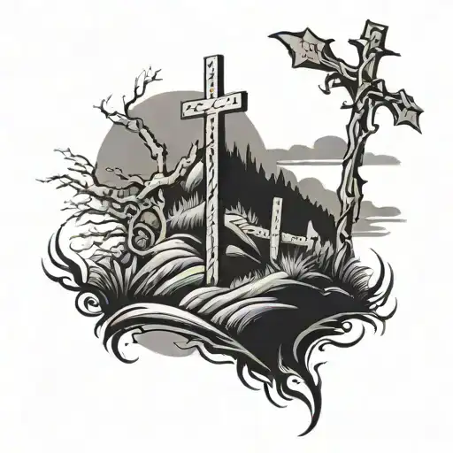 3 Cross Tatoo On Hill