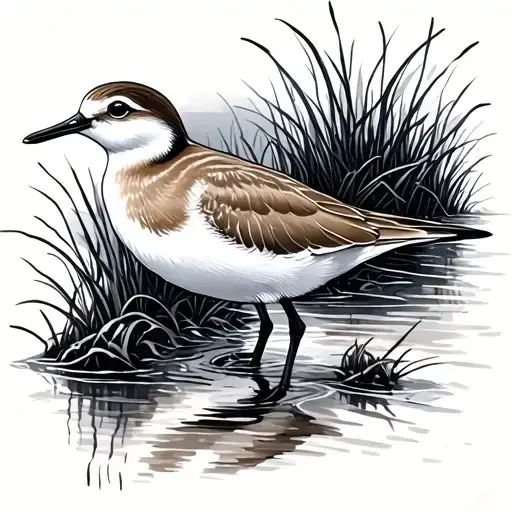 Sandpiper On The Sand And Water