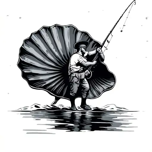 Man Fishing On Sea Shell