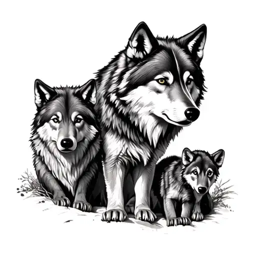 Mother Wolf And Cubs