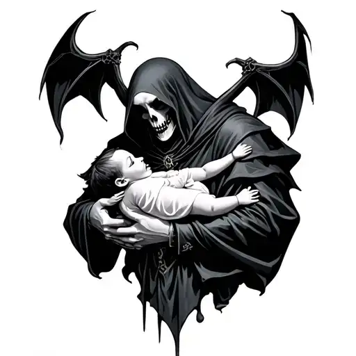 Demon Grim Reaper Holding Baby