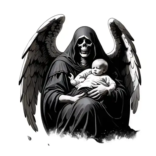 Grim Reaper Holding A Dead Baby Angel