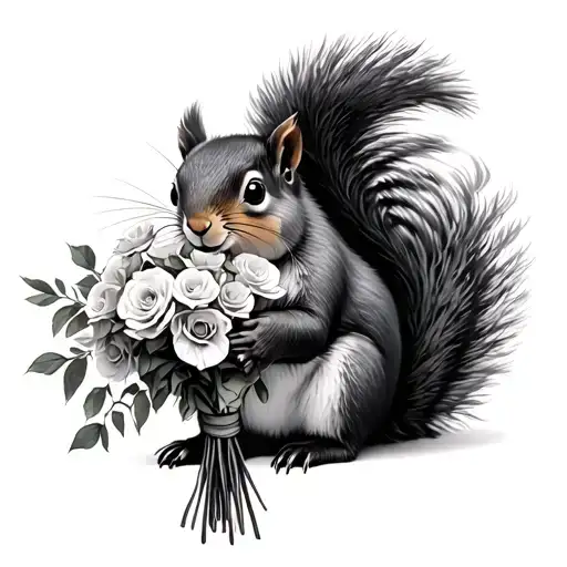 Squirrel Holding A Bouquet