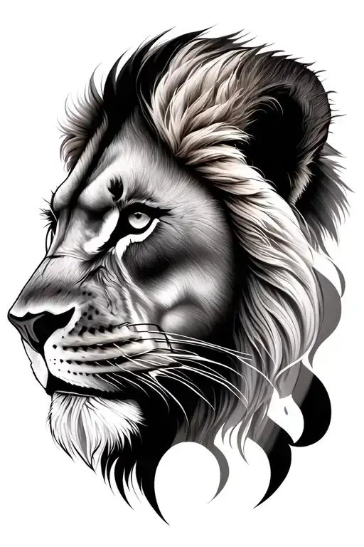 Lion And Lioness Half Face