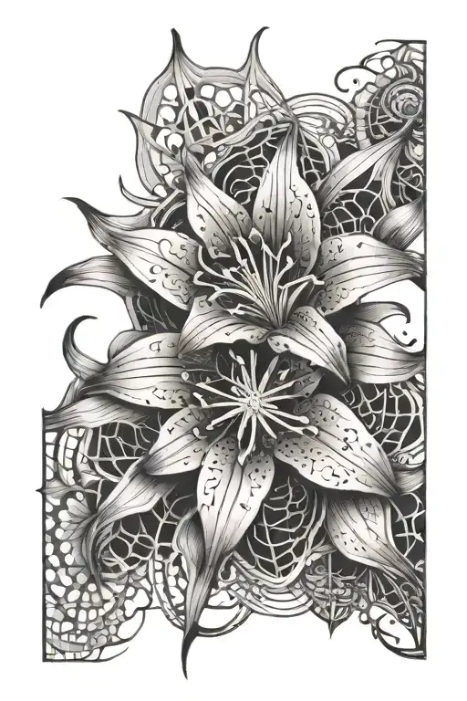 Detailed Spiderweb Patterns Surrounding A Lilly Flower
