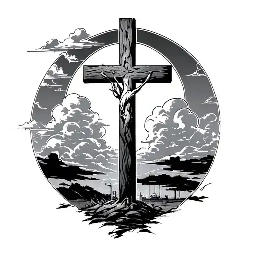 A Street To A Cross With Clouds