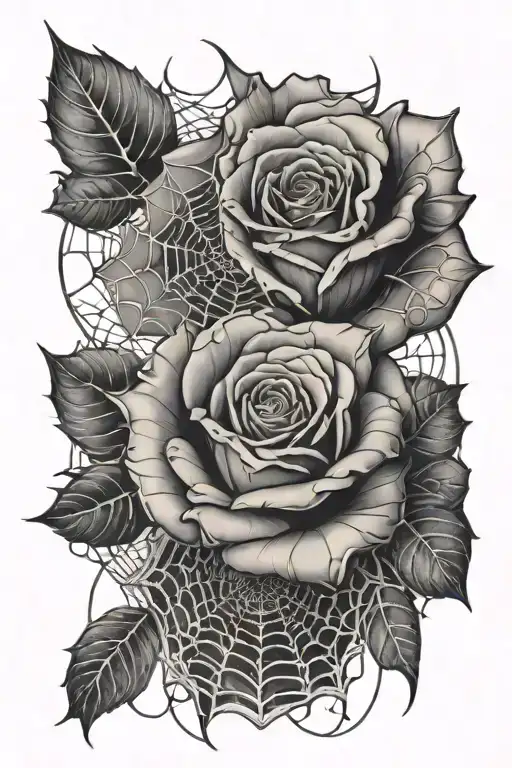 Detailed Spiderweb Patterns Surrounding Rose