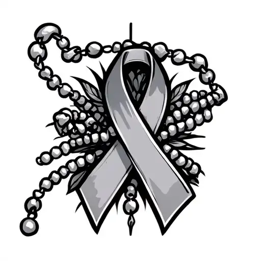 Breast Cancer Ribbon Intertwined With Rosary Wrapped