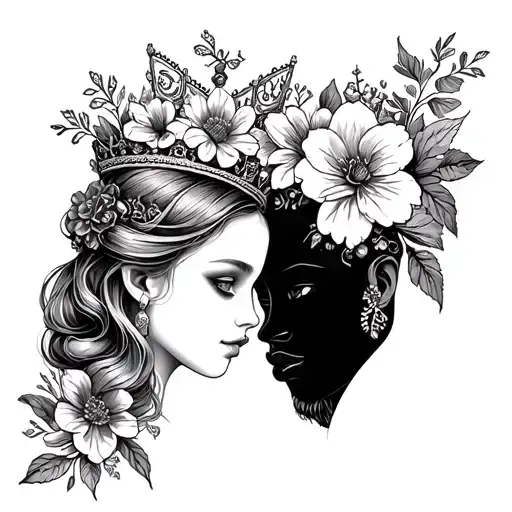 Auntie And Niece Faces With Flowers And Crowns Symbolizing Royalty