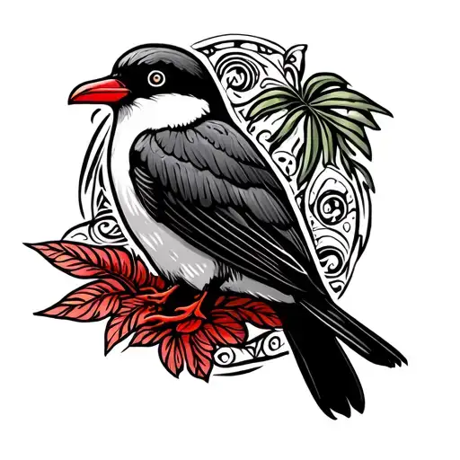 Fiji Petrel And Red Footed Bobby With A South Pacific Fiji Tribal Design On Calf