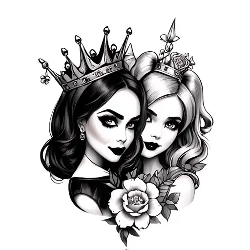 Auntie And Niece Faces With Flowers And Crowns Gangster Harley Quinn