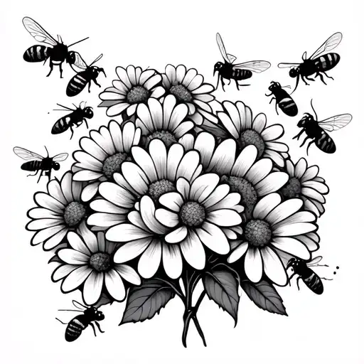 A Bunch Of Bees Flying Around Flowers With Dashed Lines Behinds Indicating That They Are Flying