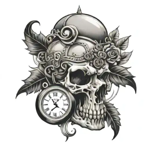 Skull With Fangs And Hour Clock Tower