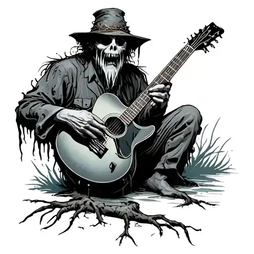 Scary Old Swamp Man Holding Guitar