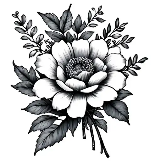 Otober Birth Flower With November Bouquet Tattoo Design