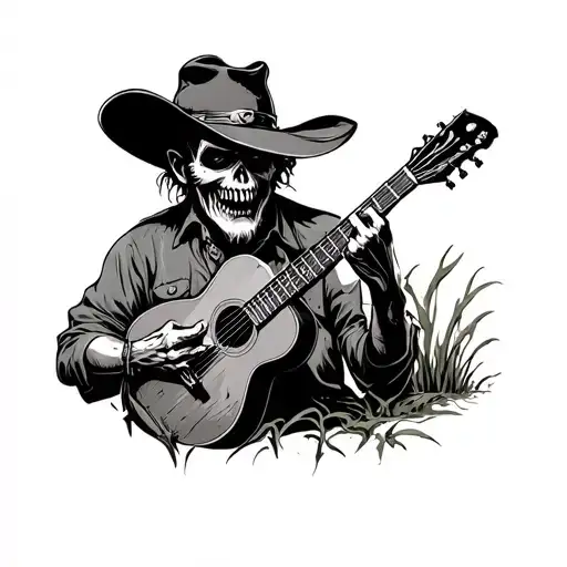 Scary Old Cowboy Swamp Man Holding Guitar