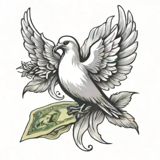 Peace Dove With Olive Branch And A Dollar Bills