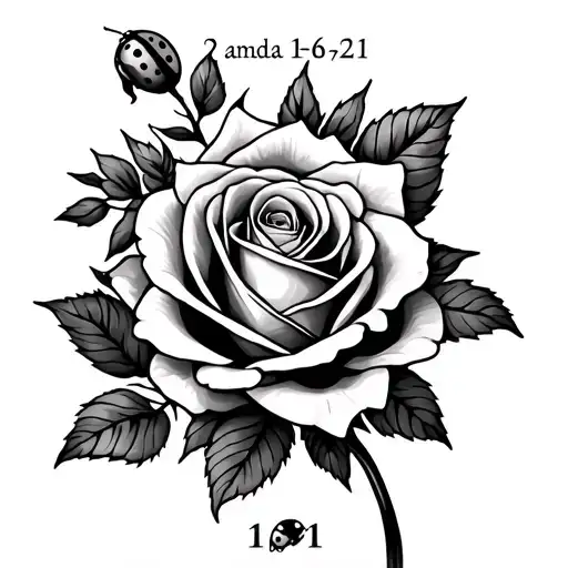 Roses With The Date 2-16-21 In The Middle With A Half Ladybug On The Other Side