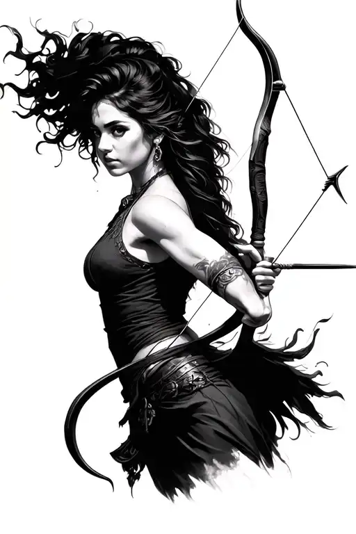Woman Holding Bow And Arrow Realistic