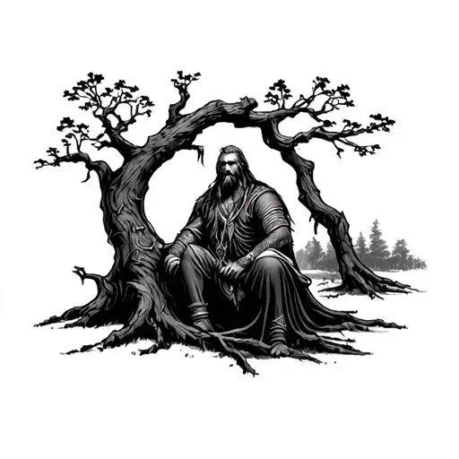 Viking Sitting By Tree Fore Arm