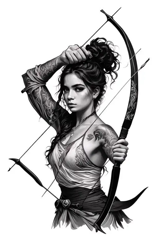 Woman Holding Bow And Arrow Realistic