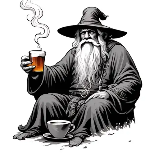 Tattoo Of Gandalf Smoking His Pint Sitting Beside Uncle Iroh Drinking His Tea