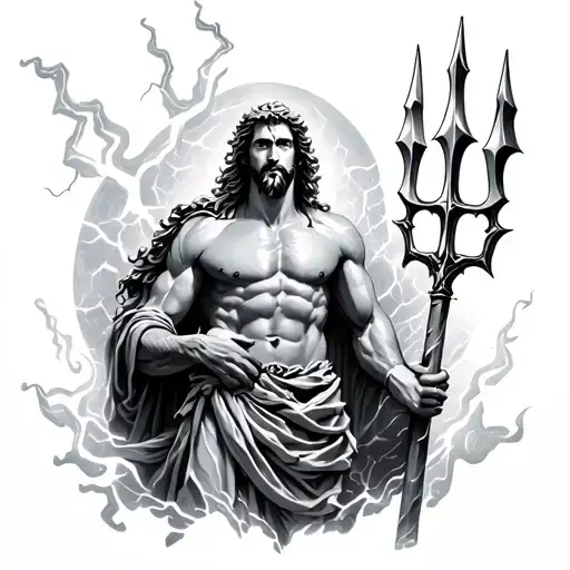 Zeus And Poseidon Trident With Lightning