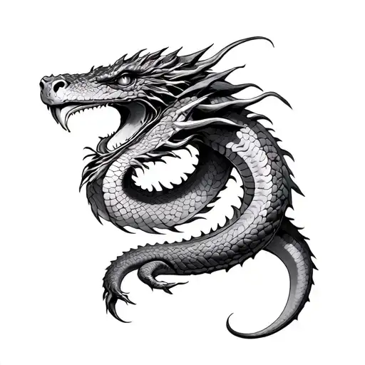 Snake Dragon Going From Chest To Forearm