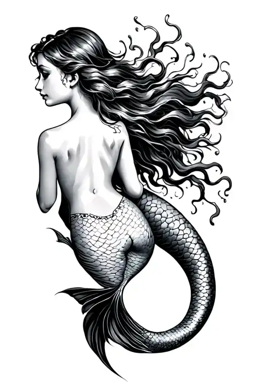 Mermaid Swimming Gracefully From Backside Angle