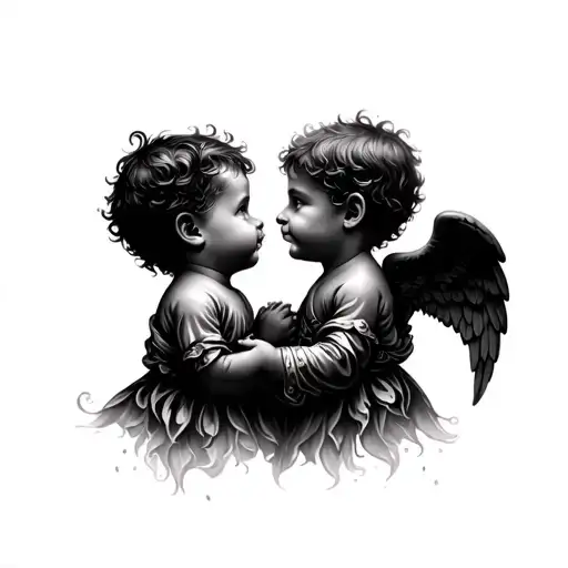 Two Little Boy Angels Facing Each Other