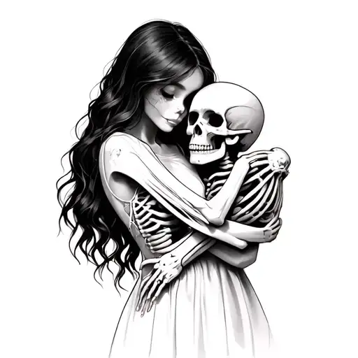 Beautiful Girl Hugging A Skeleton More Minimalistic