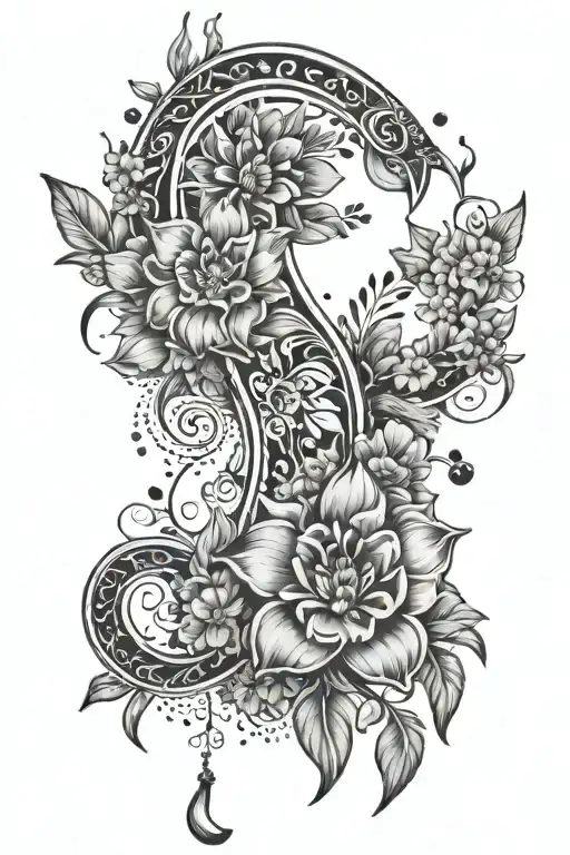 Flowers Surrounding A Boomerang With Paw Print And Boho Line Design