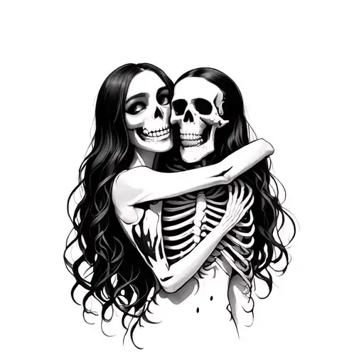 Beautiful Girl Hugging A Skeleton Male More Minimalistic
