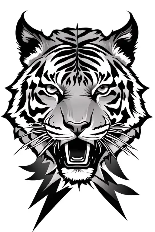 Rose With Tiger Face Tribal Lightning Bolt