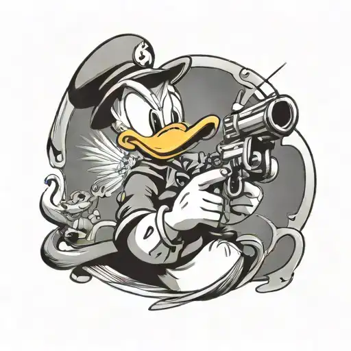 Donald Duck With A Gun Pointed At The Viewer