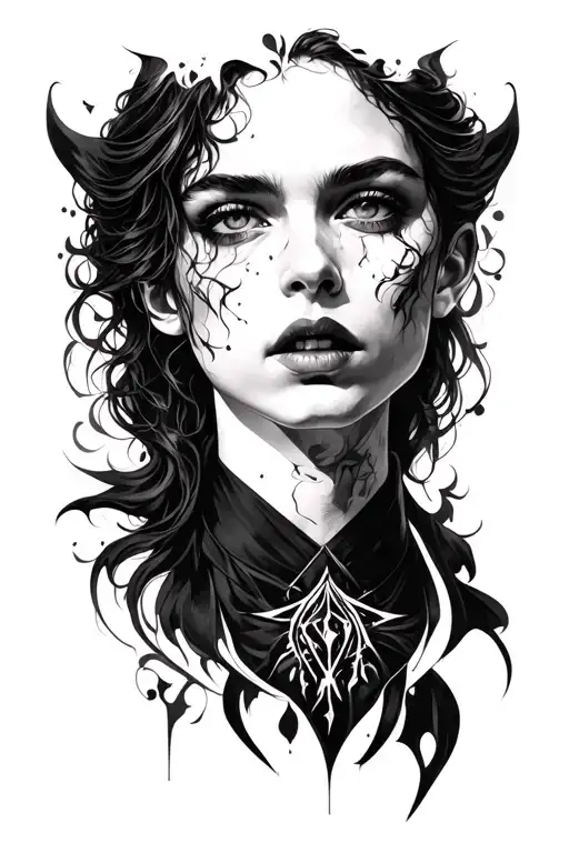 Black And White Tattoo That Combines The Main Attributes Of The Vampire Diaries Series