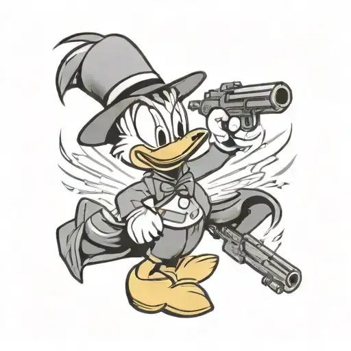 Donald Duck With A Gun Pointed At The Viewer