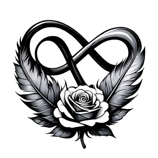 Rose Feather And Infinity Sign Intertwined