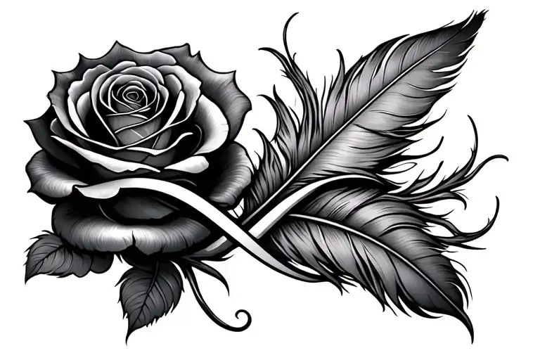 Rose Feather And Infinity Sign Intertwined