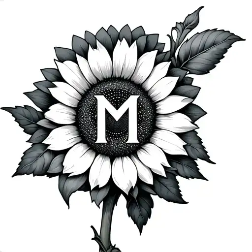 Sunflower With The Scorpio Zodiac M Letter Inside The Sunflower Circle