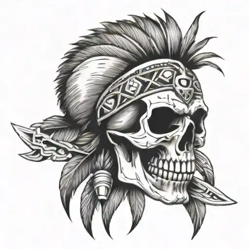 Native Skull With Knife In Teeth