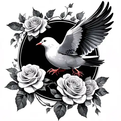 Rose Vines With A Dove Flying