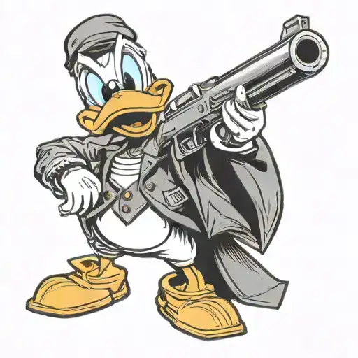 Donald Duck With A Gun Pointed At The Viewer