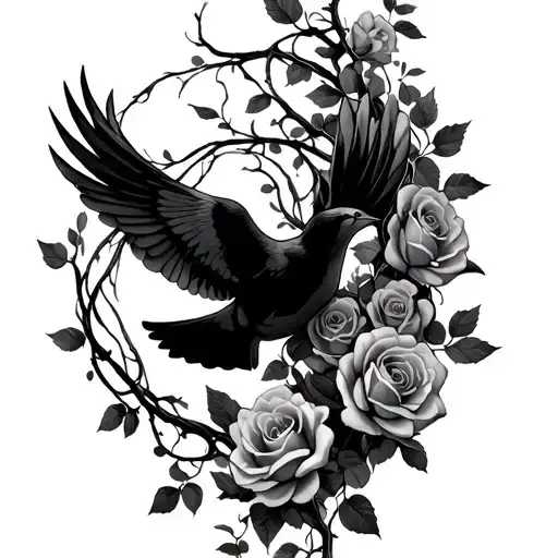 Rose Vines Weaving Around My Side With A Dove Flying In Between