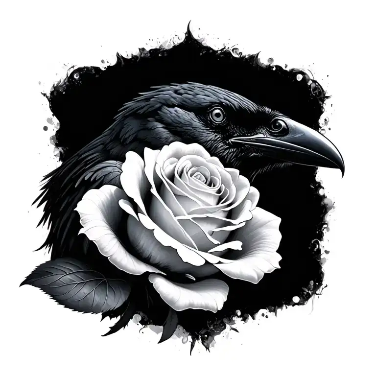 White Rose Blending Into Crow