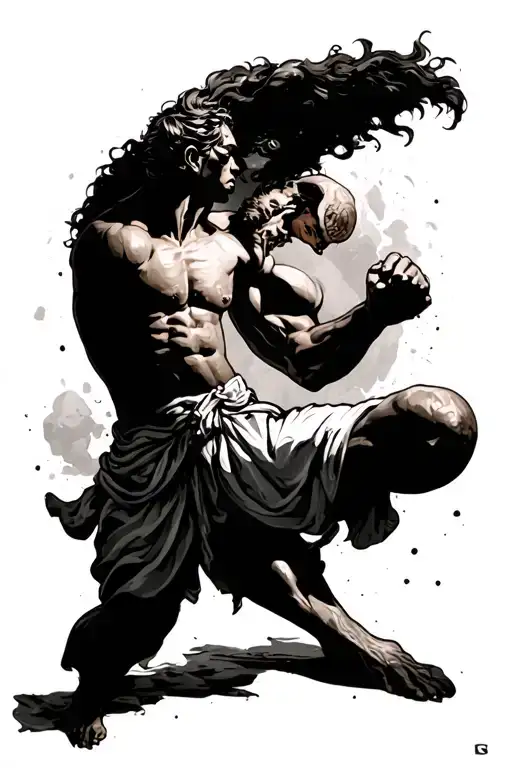 Greek Man Fighting Himself A Person