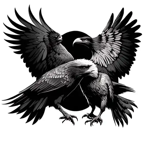 Eagle And Crow Staring At Each Other