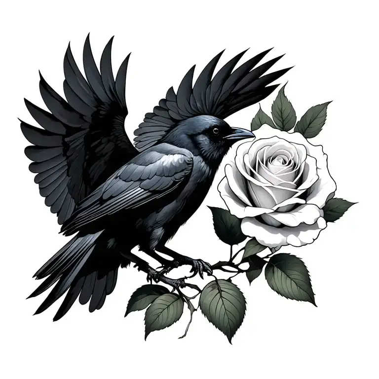 White Rose Blending Into Crow In Flight