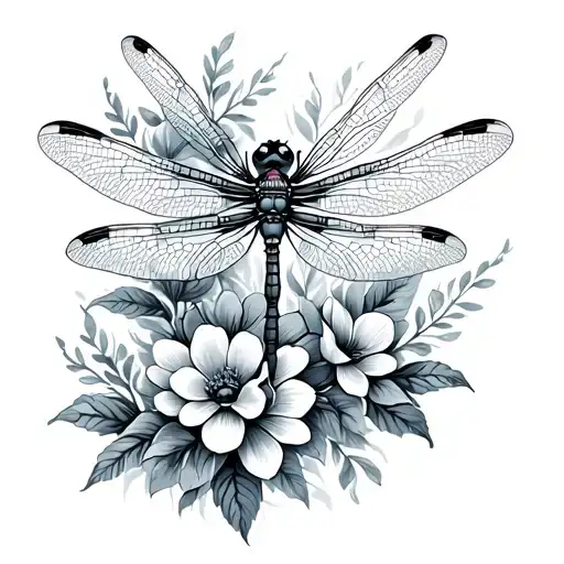 Dragonfly And Flowers